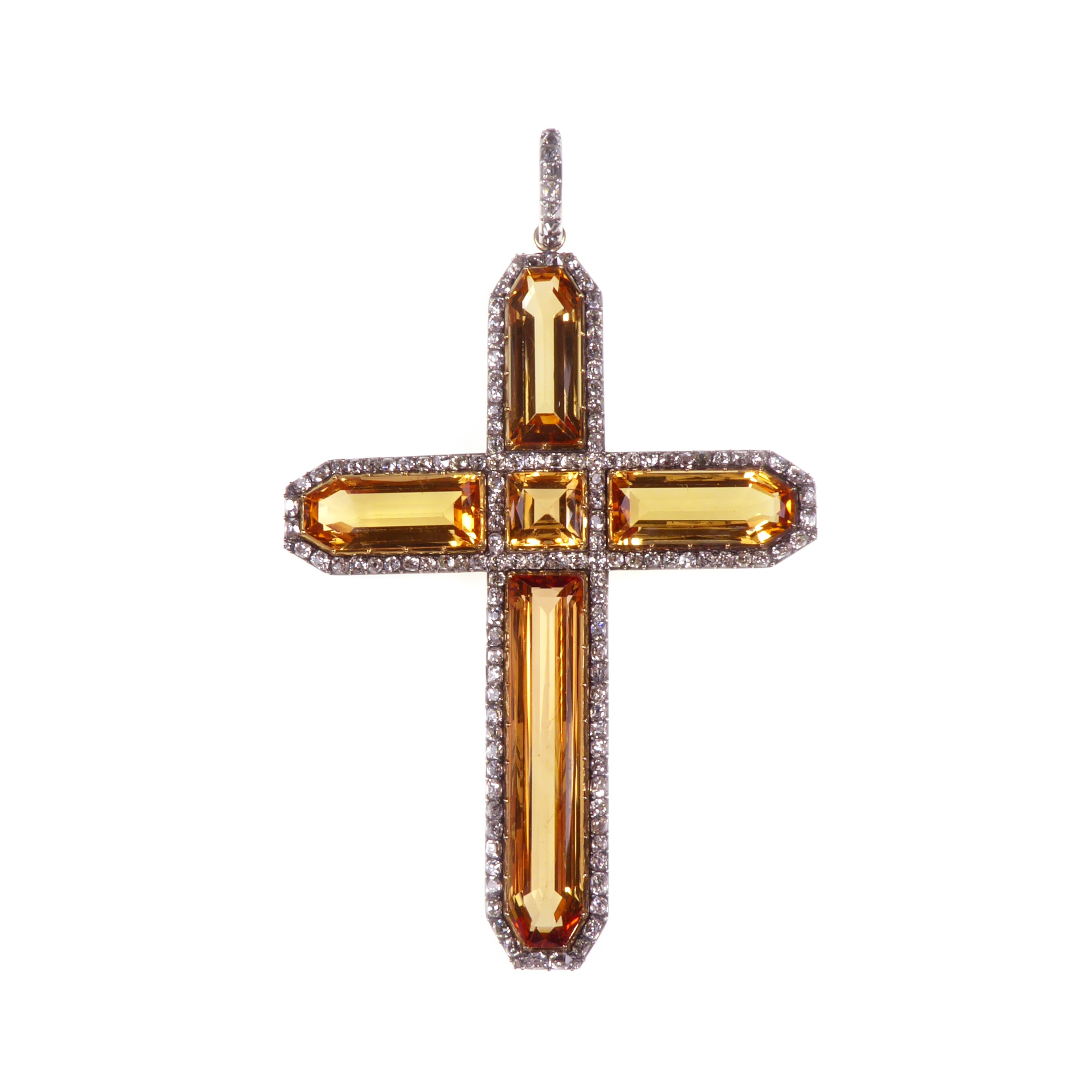 Antique golden topaz and diamond cluster cross pendant, c.1800, formerly part of the Bathurst Jewels,